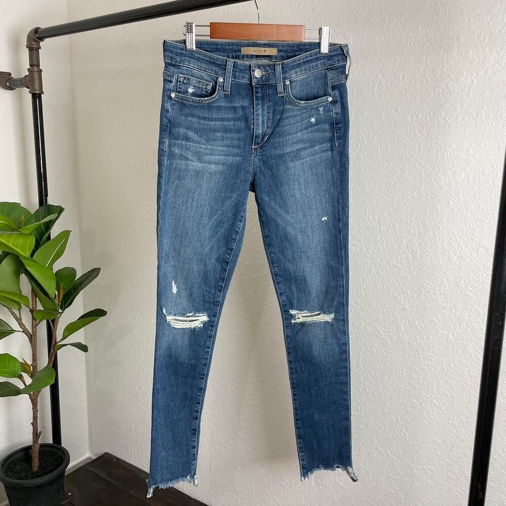 Joes Skinny Ankle Distressed Raw Hem Jeans Size 27 in Medium Wash Melrose